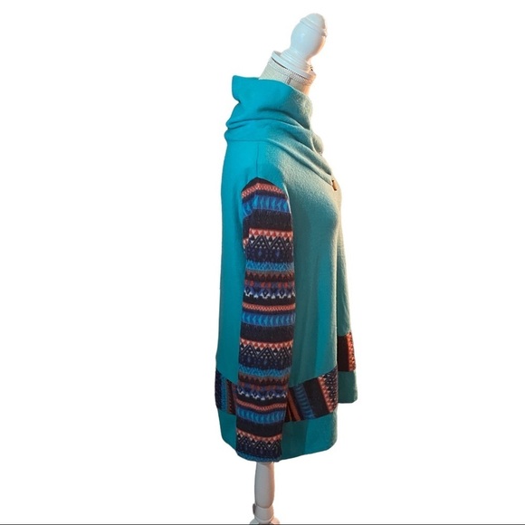 Filly Flair Turquoise Aztec Southwest Print Button Wrap Neck Sweater Women L NWT - Picture 5 of 10